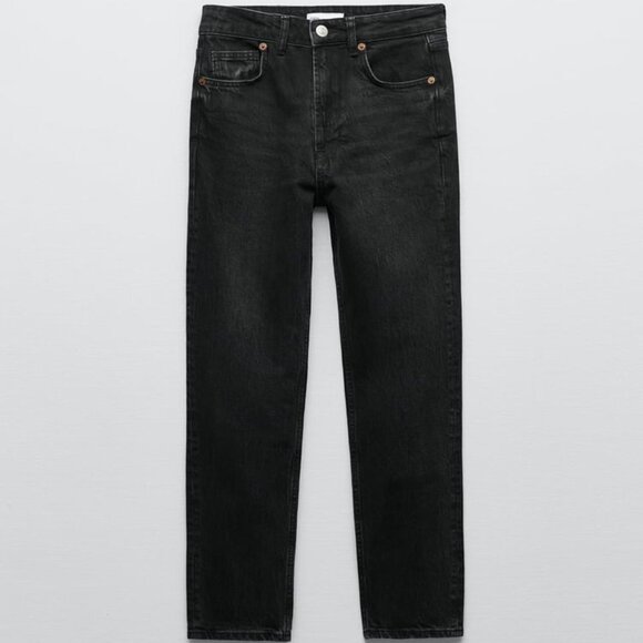 New Zara Women's COMFORT MOM-FIT TRF JEANS HIGH RISE - ANKLE LENGTH Black - Picture 8 of 10